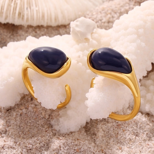 Jewelry Elegant Luxurious Vacation Water Droplets Titanium Steel Resin 18K Gold Plated Open Rings