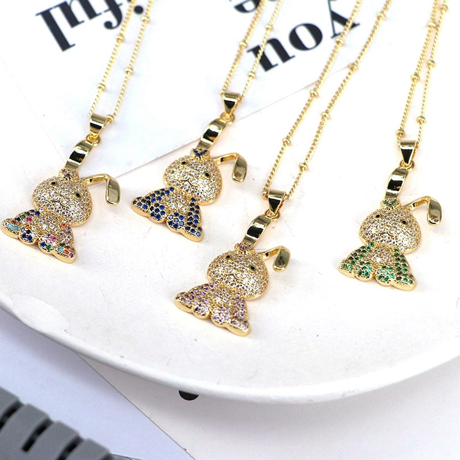 Copper Plating Inlay Rabbit Zircon Pendant Necklace