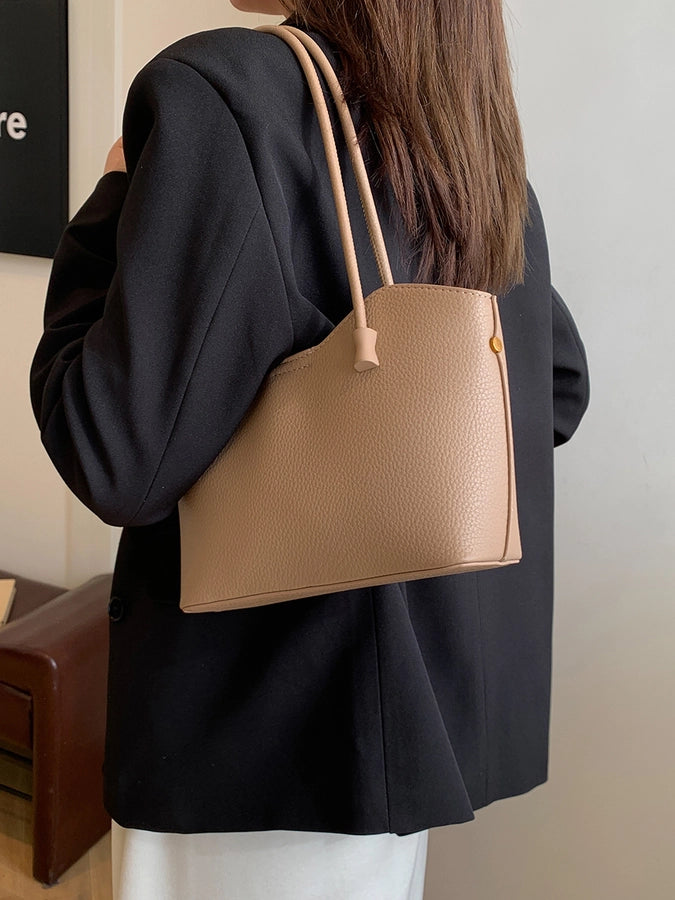 Women's Pu Leather Solid Color Classic Style Sewing Thread Dumpling Shape Zipper Tote Bag