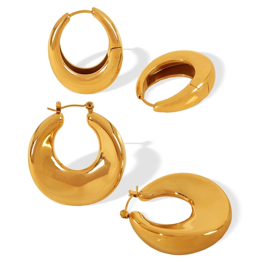 1 Pair Elegant Oval Polishing 304 Stainless Steel 18K Gold Plated Hoop Earrings