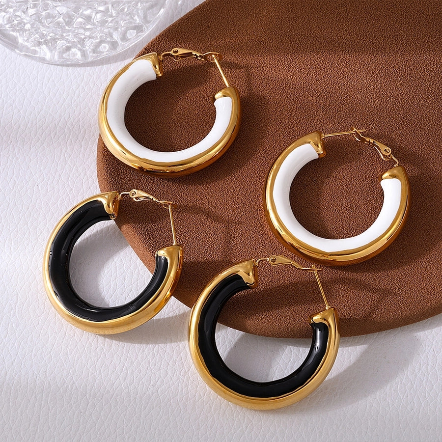 1 Pair Luxurious Preppy Style Artistic Circle Epoxy Plating Titanium Steel 18K Gold Plated Earrings