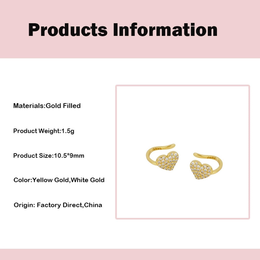 1 Pair IG Style Basic Simple Style Heart Shape Copper Zircon Ear Cuffs - CEJEW