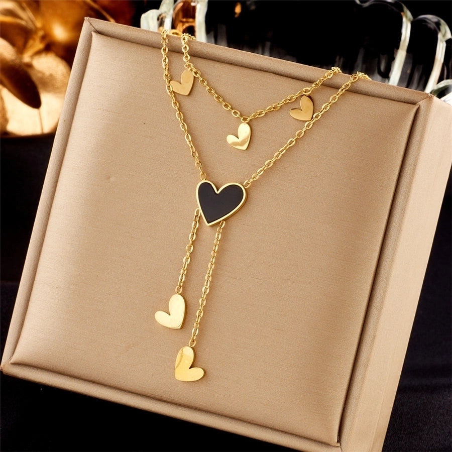 Jewelry Fashion Heart Shape 304 Stainless Steel 18K Gold Plated Tassel Stainless Steel Necklaces