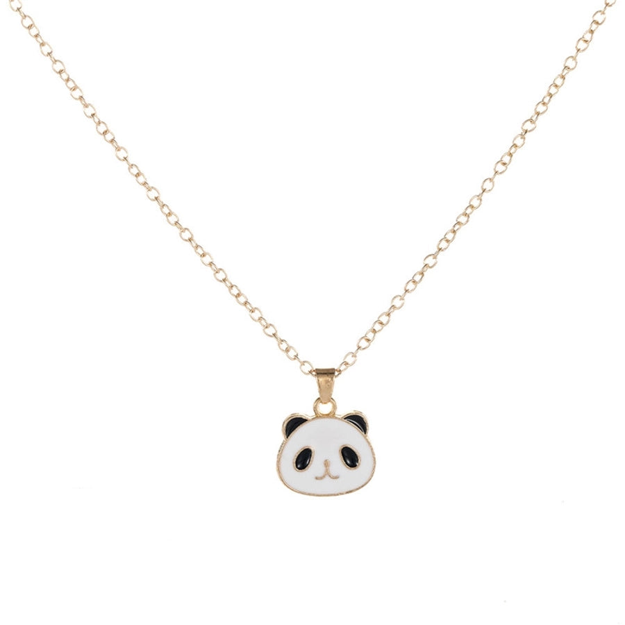 Cartoon Style Cute Panda K Gold Plated 201 Stainless Steel Zinc alloy  Pendant Necklace