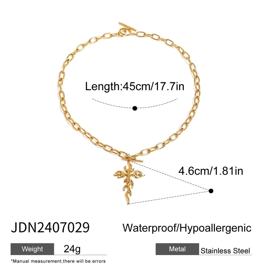 Jewelry Simple Style Classic Style Cross 304 Stainless Steel Natural Stone Rhinestones Zircon 18K Gold Plated Pendant Necklace