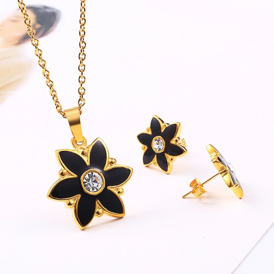 Jewelry Simple Style Classic Style Flower 304 Stainless Steel Rhinestones 18K Gold Plated Inlay Earrings Necklace