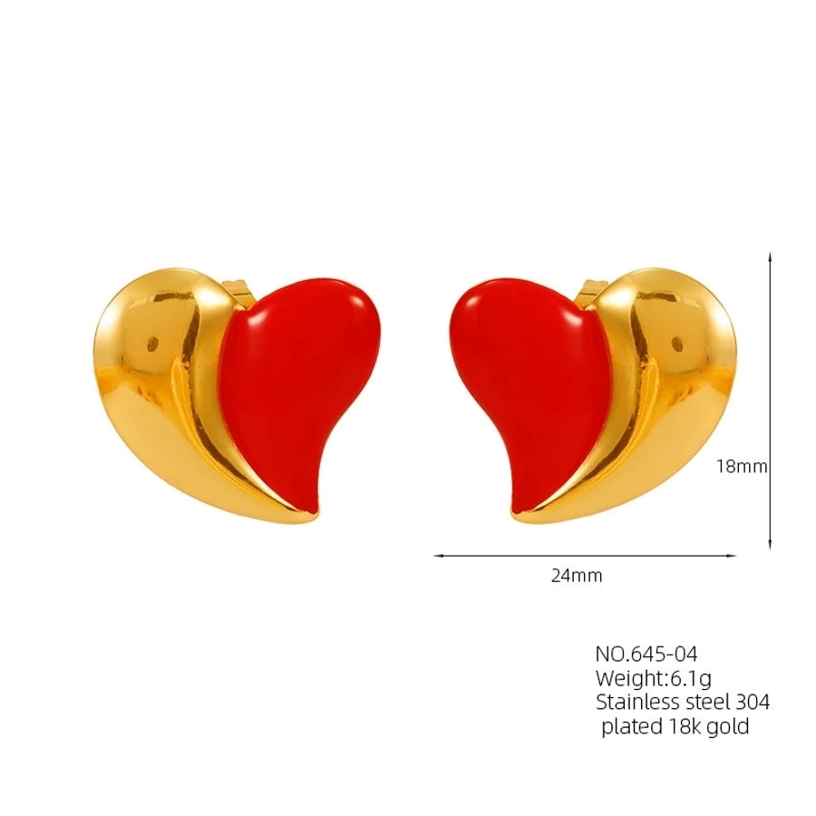 1 Pair Cute Business Vintage Style Heart Shape 304 Stainless Steel 18K Gold Plated Ear Studs