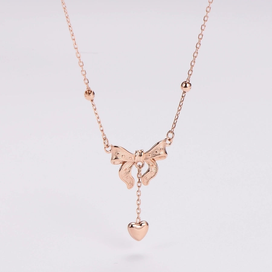 Jewelry Queen Bridal Shiny Heart Shape Bow Knot 304 Stainless Steel Pendant Necklace