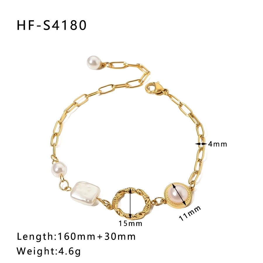 Simple Style Heart Shape Stainless Steel 18K Gold Plated Artificial Rhinestones Rhinestones Shell Bracelets In Bulk