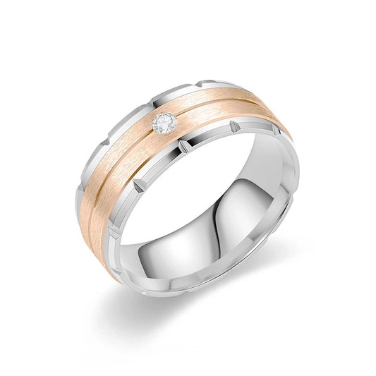 Jewelry Modern Style Simple Style Round Titanium Steel Artificial Diamond 18K Gold Plated Inlay Wide Band Ring