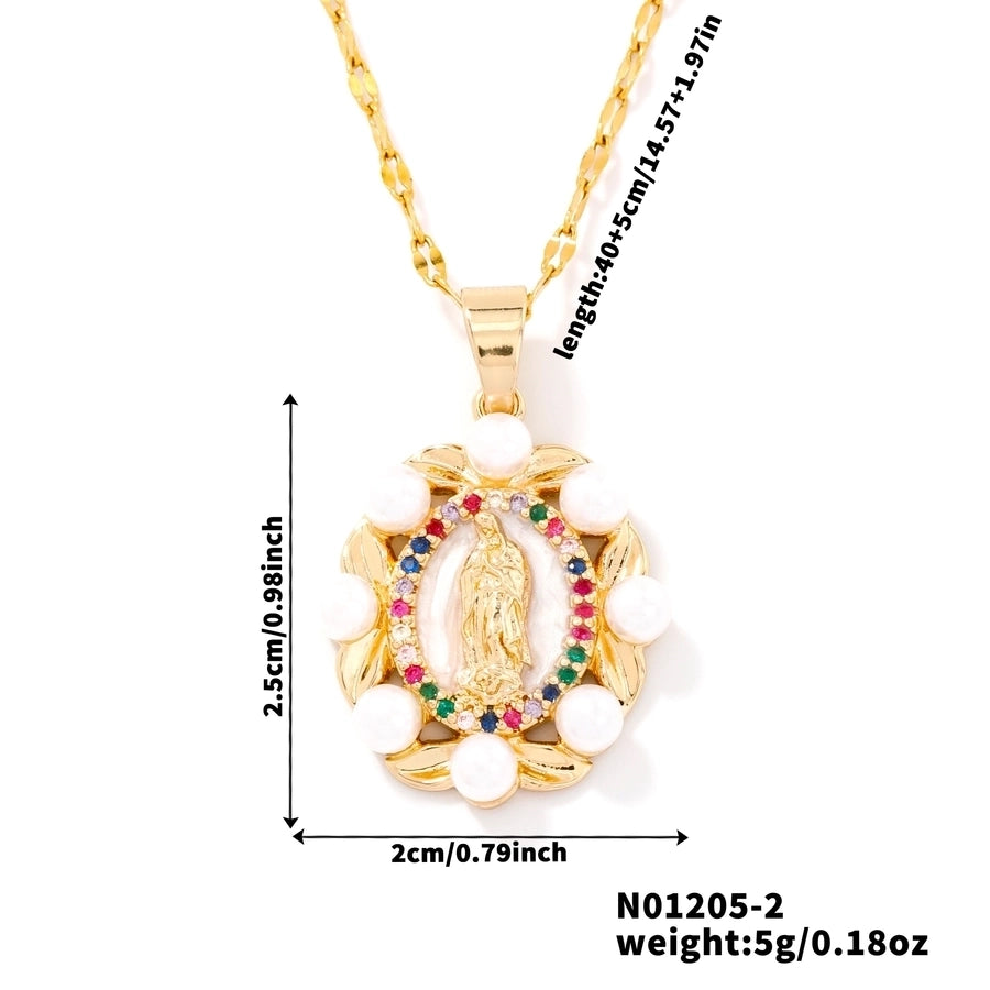 Jewelry Vintage Style Religion Artistic Round Virgin Mary 304 Stainless Steel Copper Zircon K Gold Plated Inlay Pendant Necklace