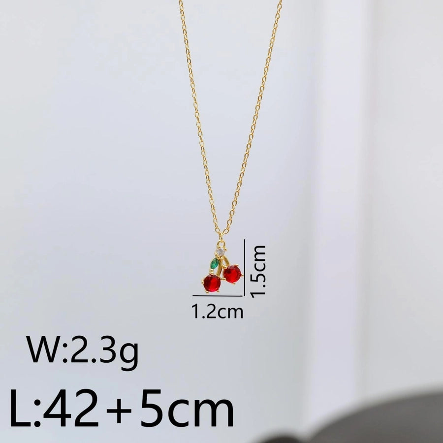 Copper 18K Gold Plated Fruit Zircon Pendant Necklace