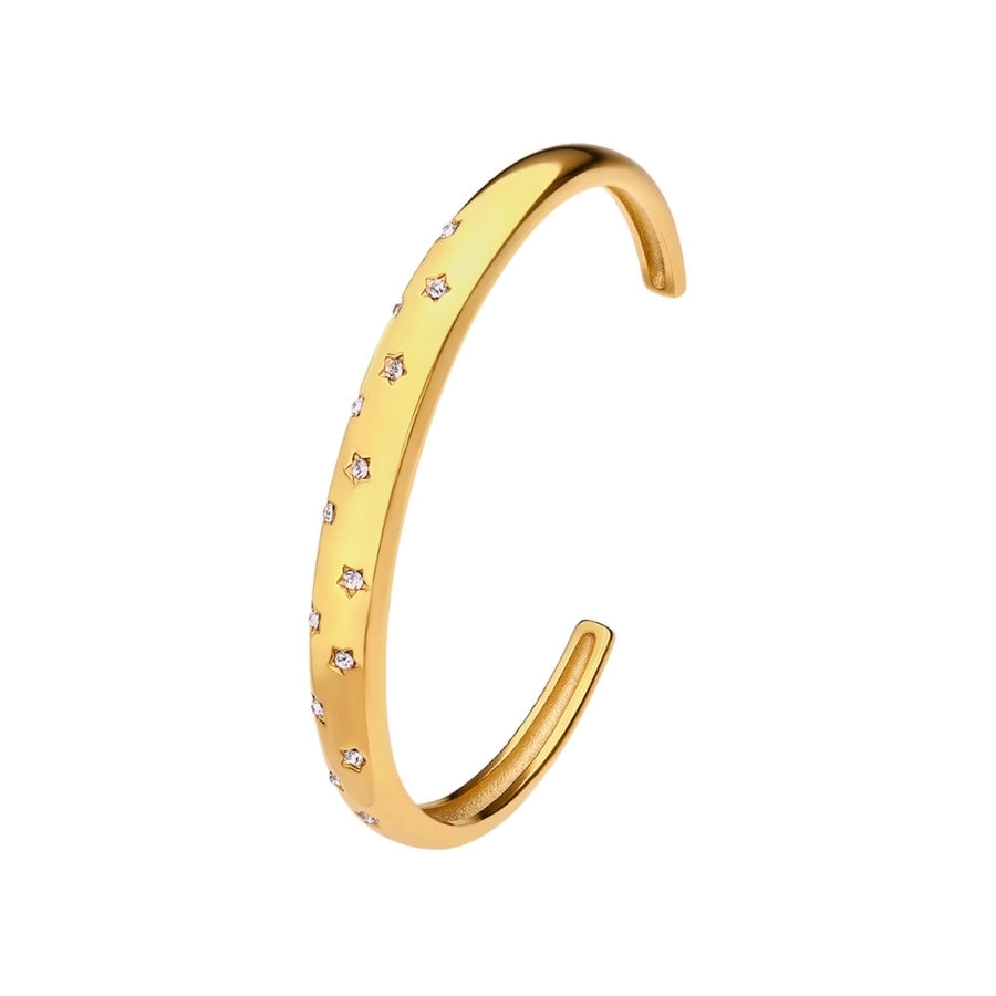 Fashion C Shape Stainless Steel 18K Gold Plated Zircon Bangle In Bulk