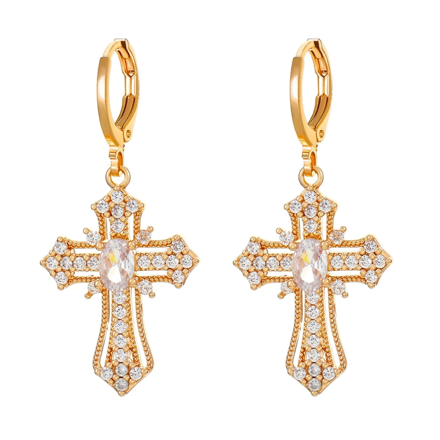 1 pair vintage style cross plating copper drop earrings