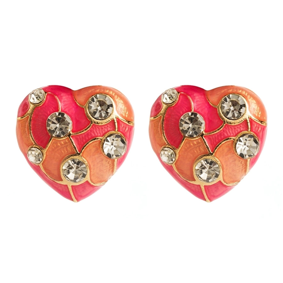 1 Pair Casual Classic Style Heart Shape Enamel Inlay Alloy Rhinestones Gold Plated Ear Studs - CEJEW