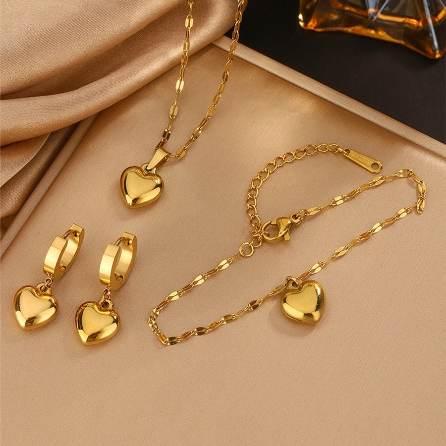 Jewelry Fairy Style Cute Sweet Heart Shape 304 Stainless Steel 18K Gold Plated Jewelry Set