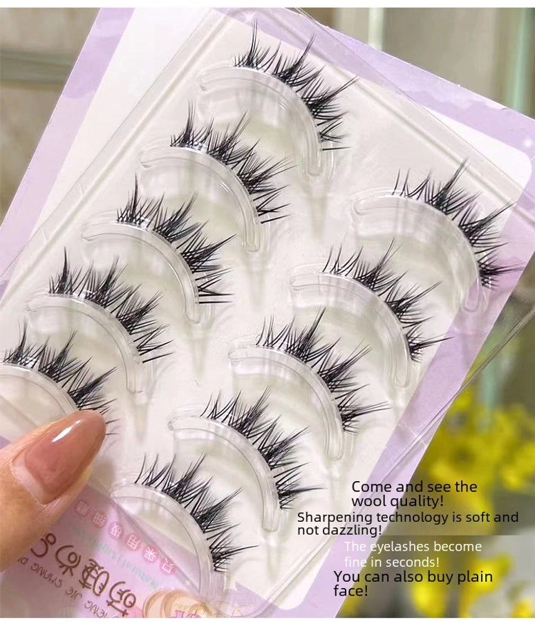 Cute Cartoon Tassel Style False Eyelashes Crossed Natural Airy Transparent Fine Stemmed Five Pairs Set