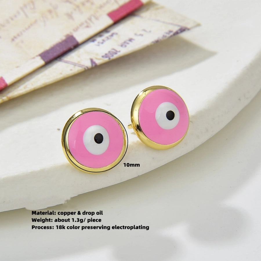 Copper Plating 18K Color Retention Drop Oil Eye Stud Earrings