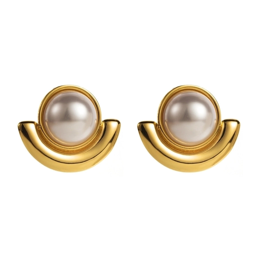 1 Pair Retro Artistic Geometric Plating Inlay 304 Stainless Steel Pearl 18K Gold Plated Ear Studs