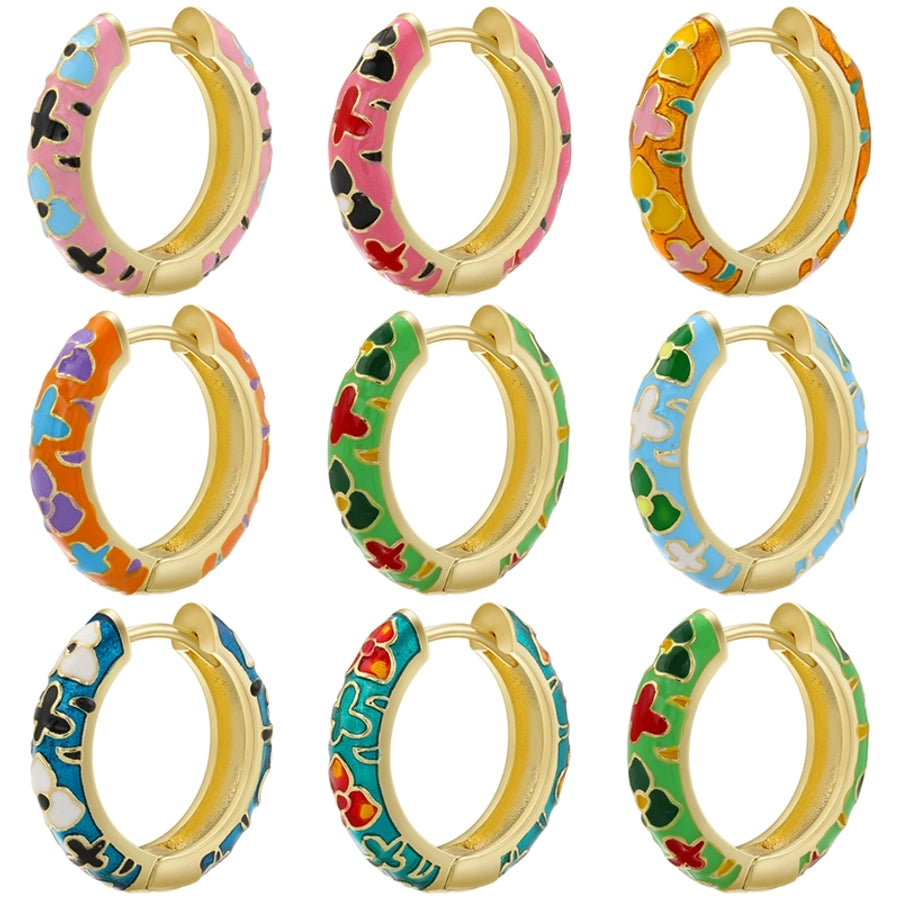 1 pair ig style elegant sweet flower enamel plating copper 18k gold plated hoop earrings