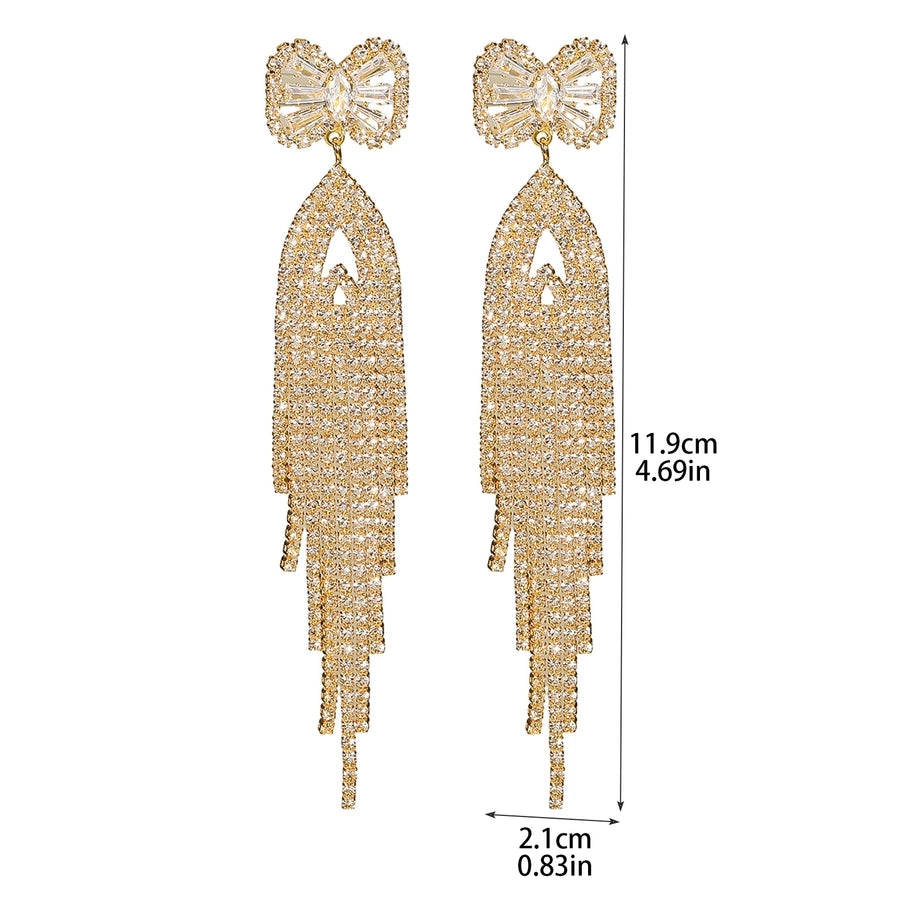 1 Pair Lady Wedding Shiny Tassel Inlay Copper Artificial Diamond Drop Earrings