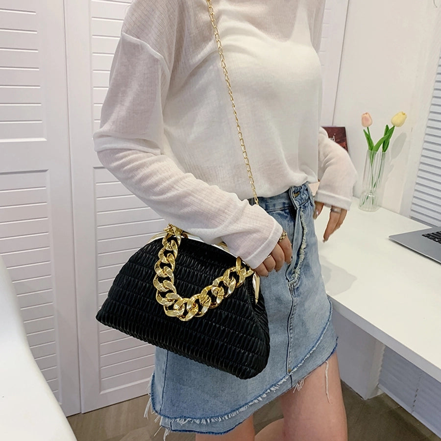 Women's Medium Pu Leather Solid Color Classic Style Sewing Thread Square Clasp Frame Crossbody Bag