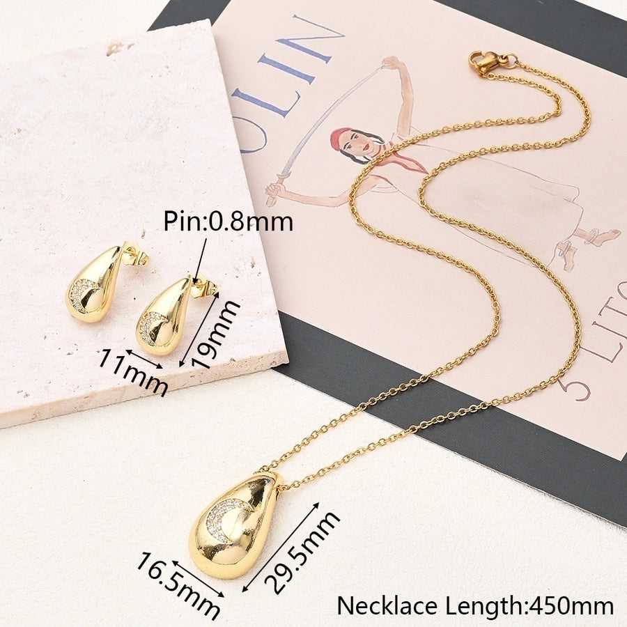 304 Stainless Steel Copper 18K Gold Plated Polishing Plating Inlay Eight awn star Moon Water Droplets Zircon Jewelry Set