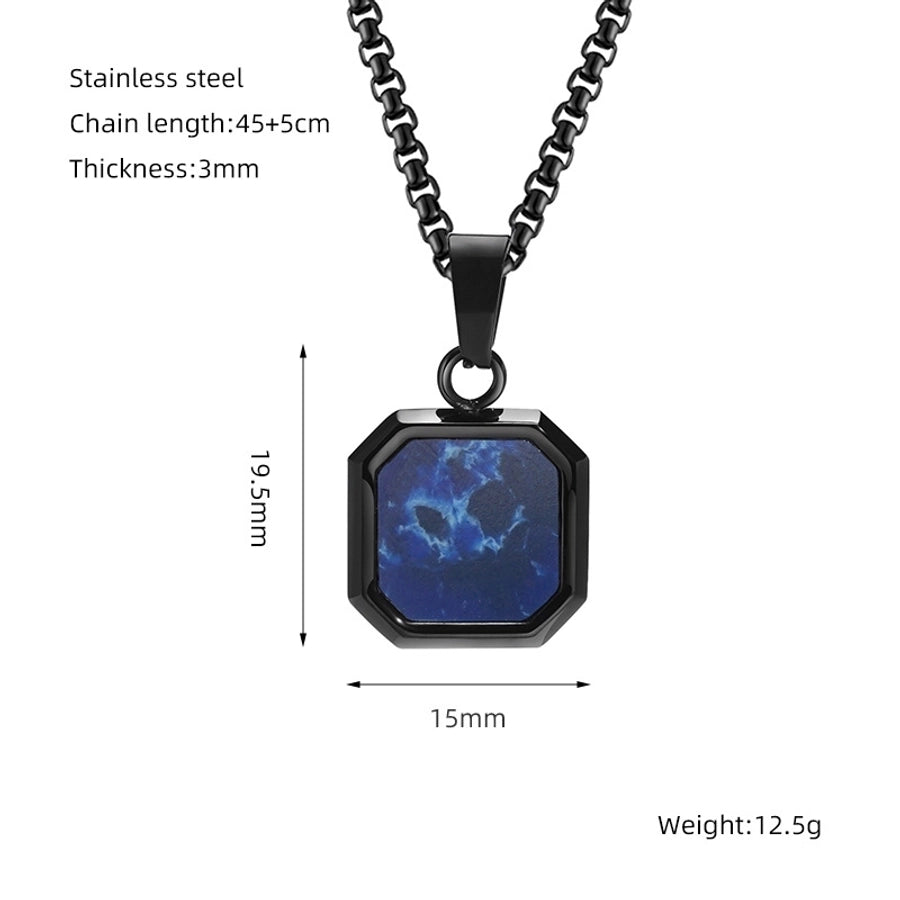 304 Stainless Steel Casual Simple Style Plating Geometric Natural Stone Pendant Necklace - CEJEW