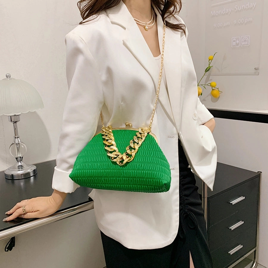 Women's Medium Pu Leather Solid Color Classic Style Sewing Thread Square Clasp Frame Crossbody Bag