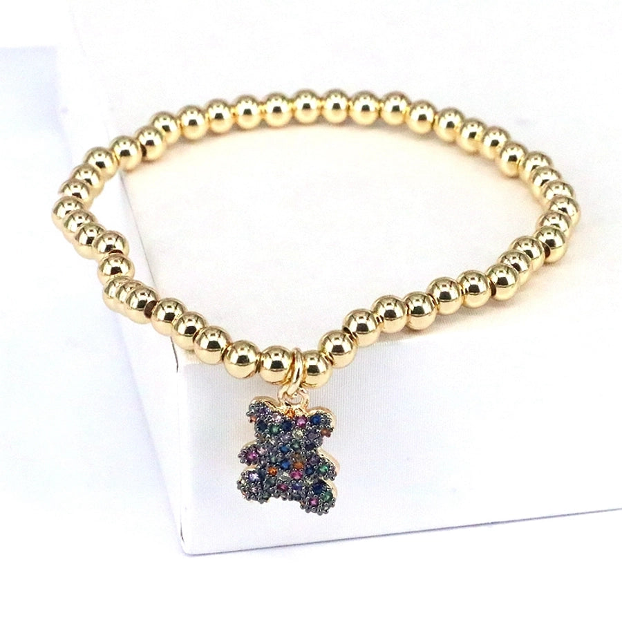 cute bear copper beaded plating inlay zircon 18k gold plated bracelets