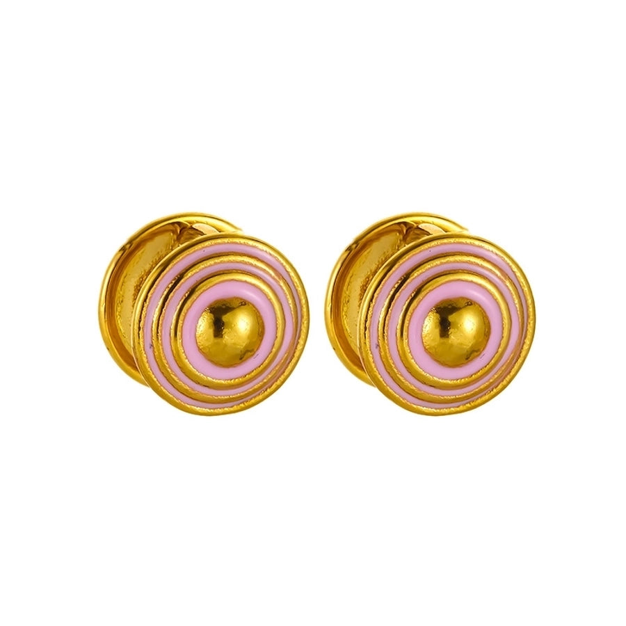 1 Pair Simple Style Round Enamel Titanium Steel 18K Gold Plated Earrings