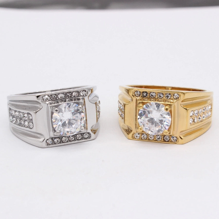 Jewelry Elegant Geometric 304 Stainless Steel Zircon 18K Gold Plated Rings