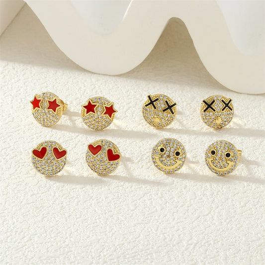 1 Pair Casual Simple Style Commute Smile Face Plating Inlay Copper Zircon 18K Gold Plated Ear Studs