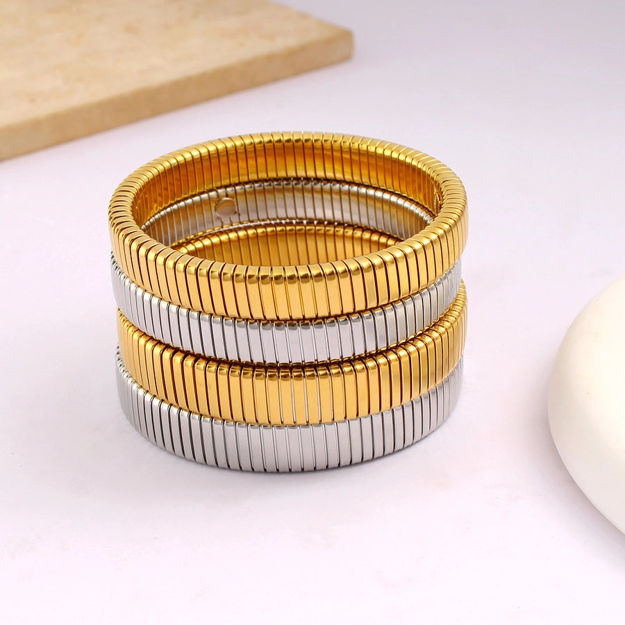 Retro Commute Stripe 304 Stainless Steel 18K Gold Plated Bangle In Bulk