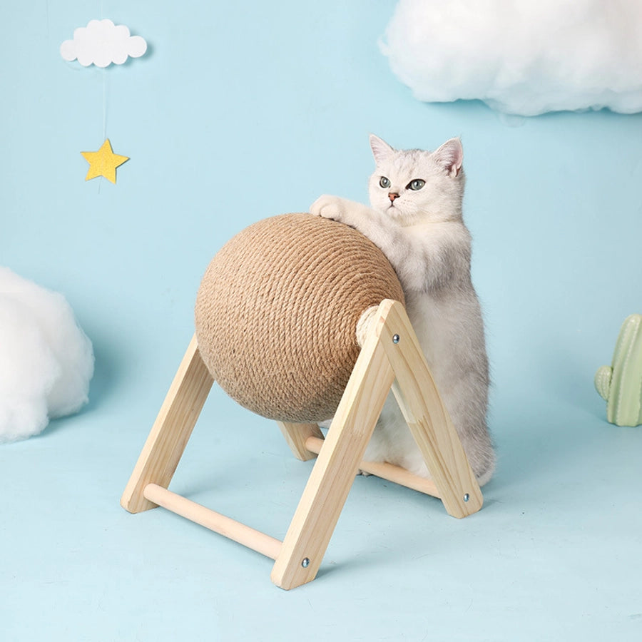 Wooden Cat Scratch Board Toy Durable Cat Scratching Post Ball Hand-wound Rope Climbing Frame Pet Supplies