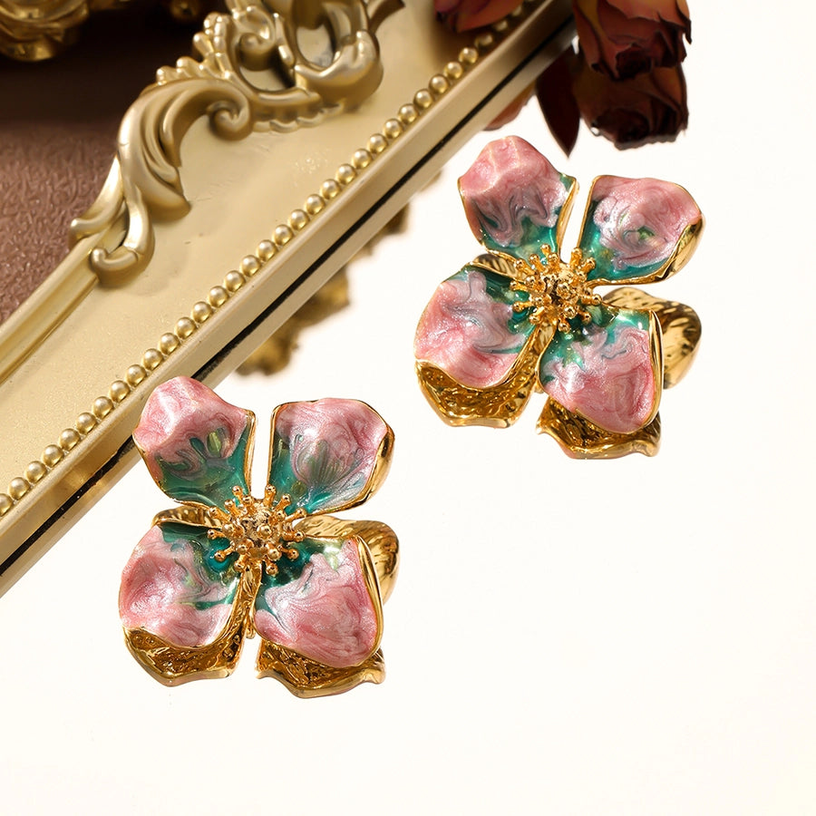 1 Pair Vacation Pastoral Flower Enamel Copper Ear Studs