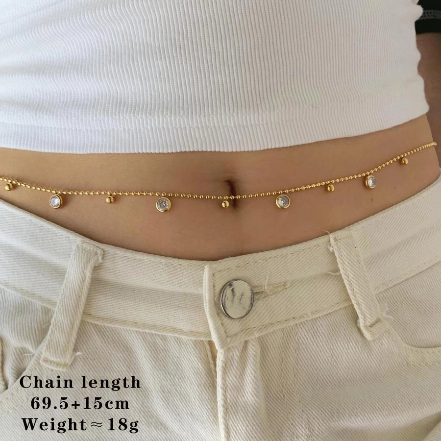 304 Stainless Steel 16K Gold Plated White Gold Plated Gold Plated Lady Vacation Streetwear Inlay Geometric Zircon Bracelets Waist Chain Necklace - CEJEW