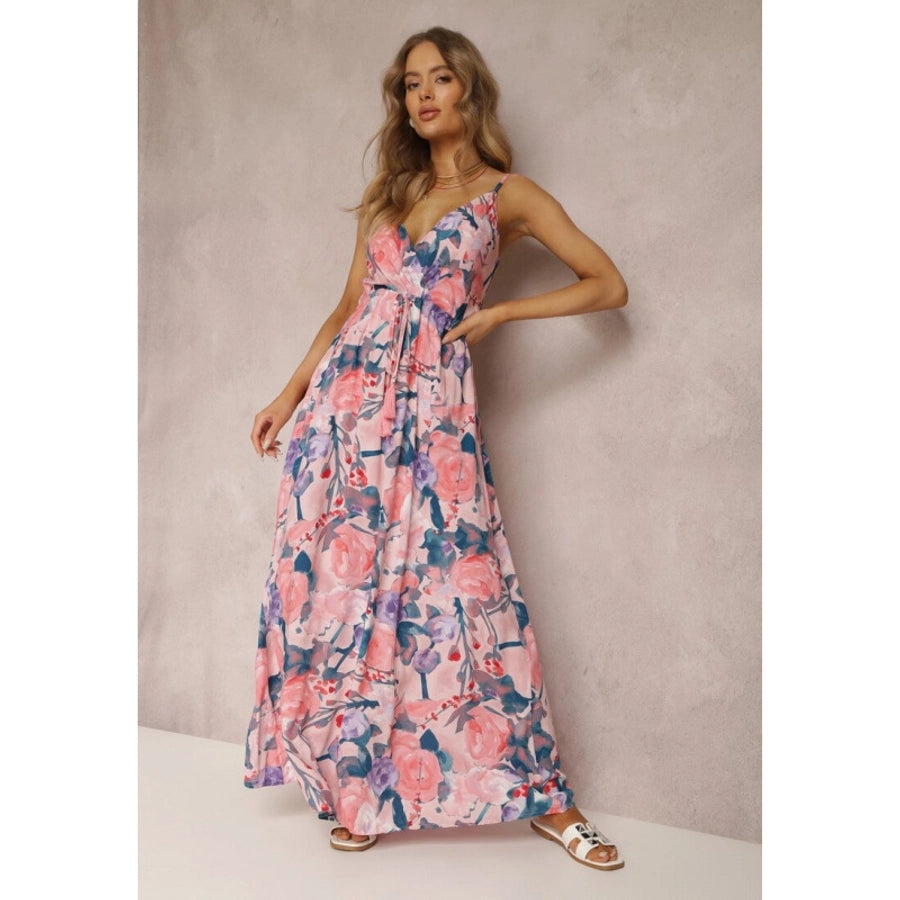 Women's Sheath Dress Streetwear V Neck Sleeveless Flower Maxi Long Dress Holiday