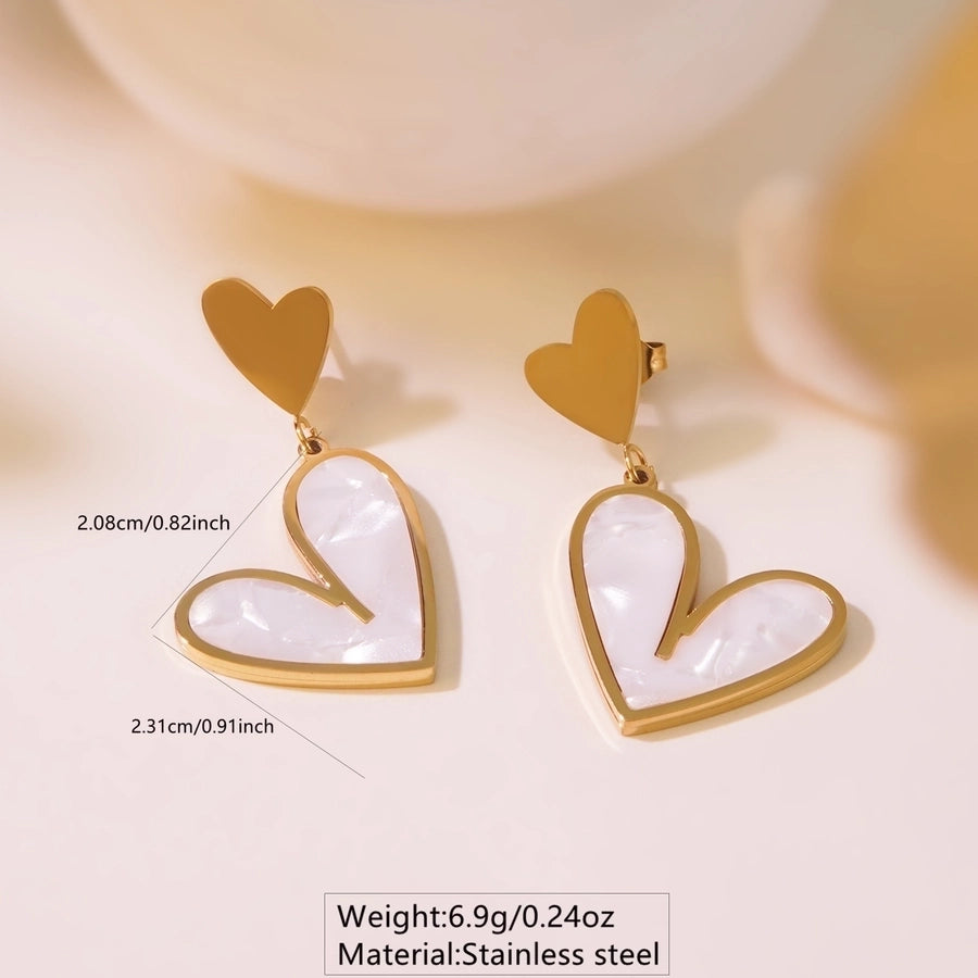 Jewelry Elegant Sweet Heart Shape 304 Stainless Steel Acrylic 18K Gold Plated Inlay Stainless Steel Jewelry Sets