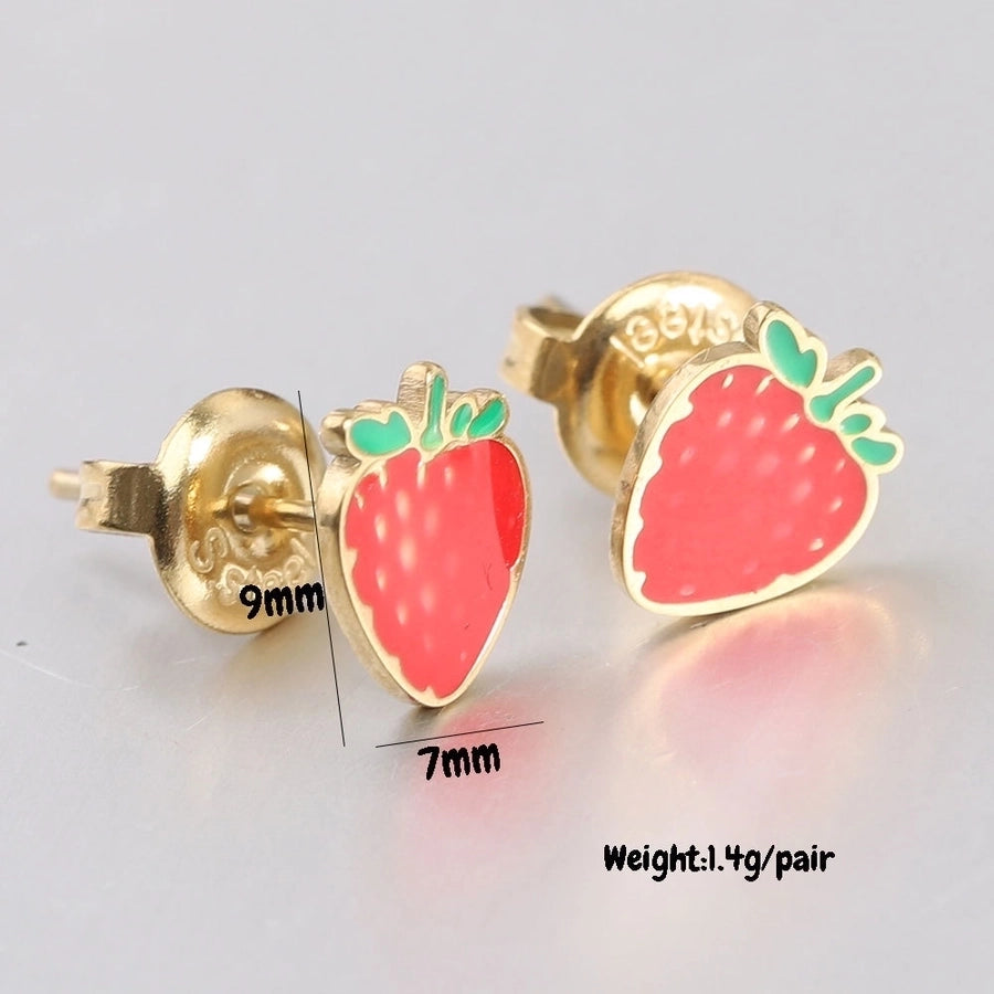 1 Pair IG Style Fruit Titanium Steel 18K Gold Plated Ear Studs