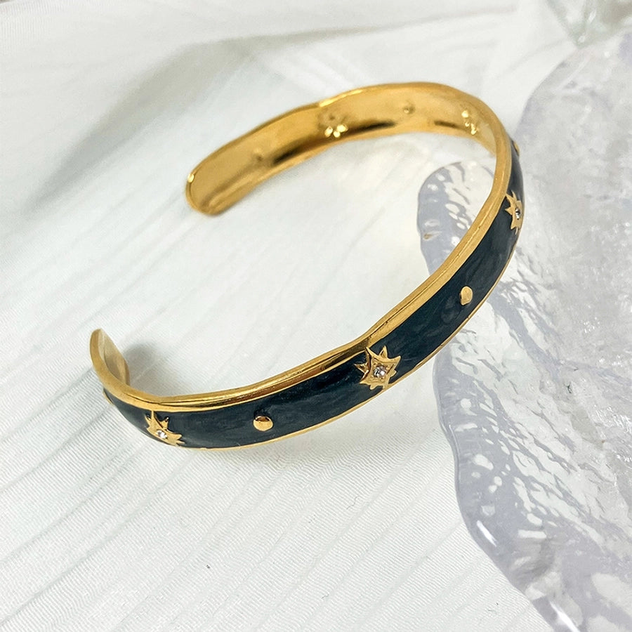 Casual Commute Star 304 Stainless Steel 14K Gold Plated Zircon Bangle In Bulk