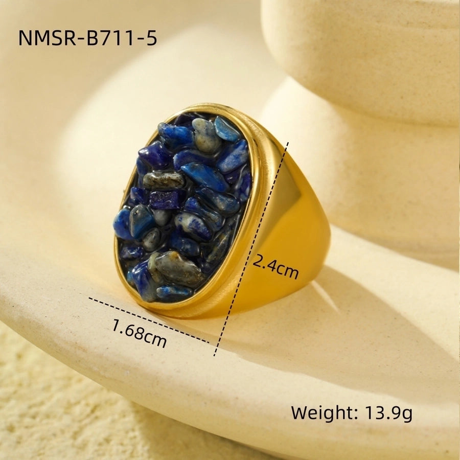 Jewelry Simple Style Classic Style Round 304 Stainless Steel Natural Stone Inlay Rings