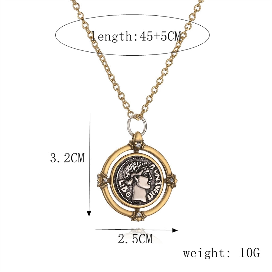 ig style simple style portrait stainless steel copper plating inlay zircon gold plated pendant necklace - CEJEW