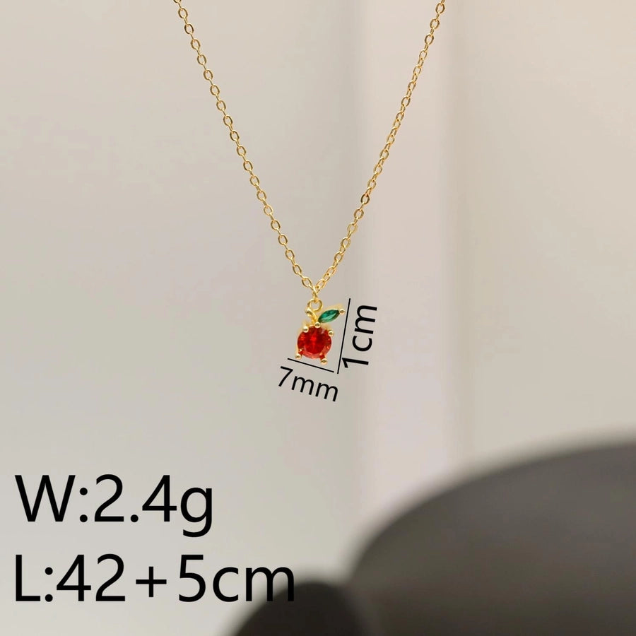 Copper 18K Gold Plated Fruit Zircon Pendant Necklace