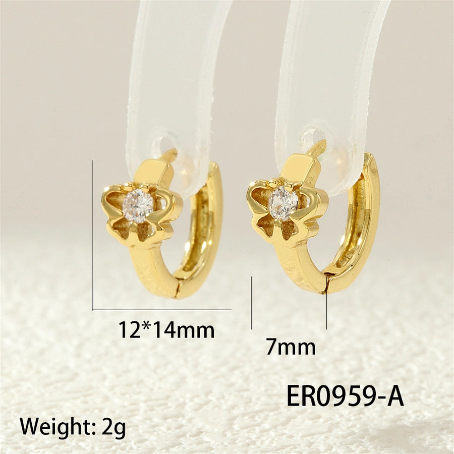 1 Pair IG Style Simple Style Commute Flower Butterfly Inlay Copper Zircon 18K Gold Plated Earrings