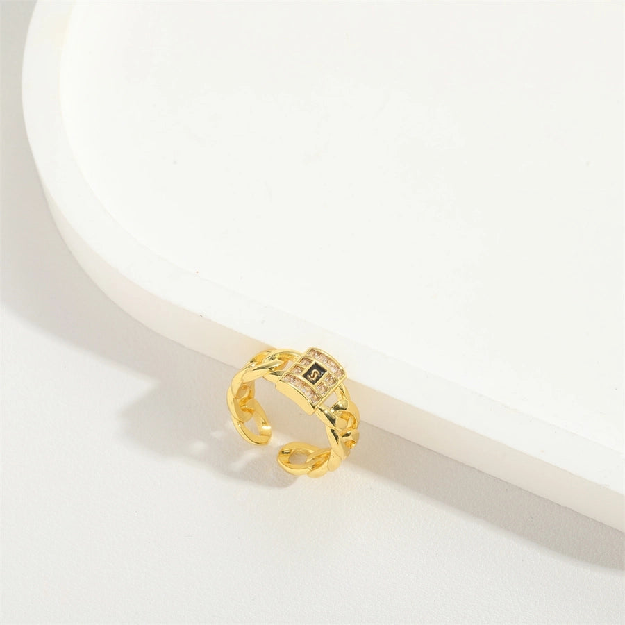 Copper 14K Gold Plated Vintage Style Simple Style Commute Enamel Inlay V Shape Geometric Zircon Open Rings