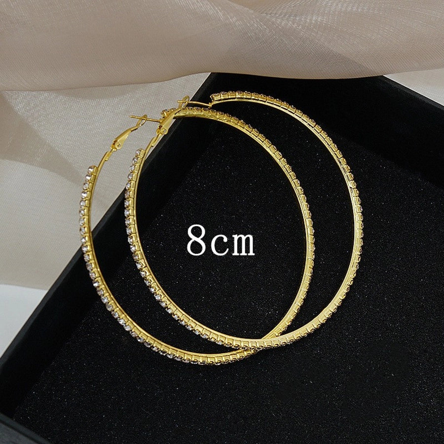 1 pair exaggerated simple style circle plating inlay copper rhinestones hoop earrings