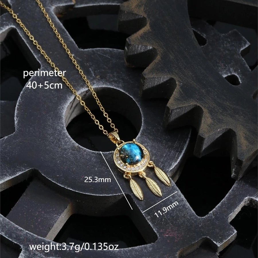 304 Stainless Steel Copper K Gold Plated Plating Inlay Dreamcatcher Resin Zircon Pendant Necklace - CEJEW