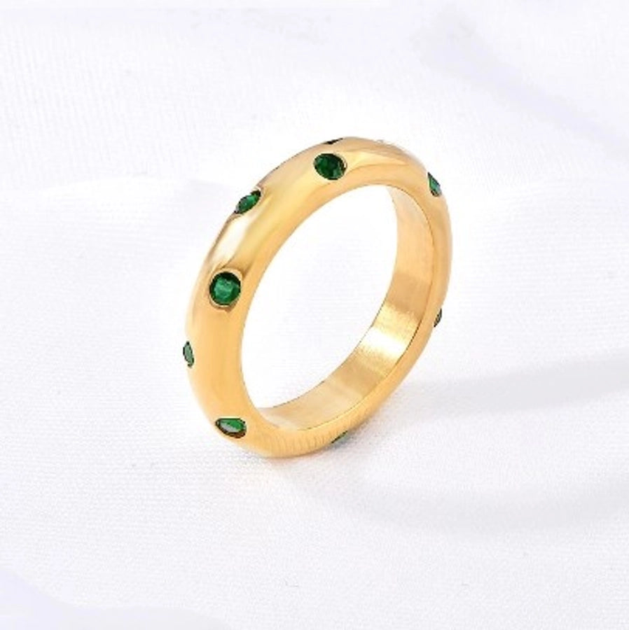 Jewelry Elegant Simple Style Circle Stainless Steel Rhinestones Diamond 18K Gold Plated Inlay Rings