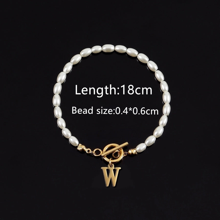 Elegant Simple Style Classic Style Letter 304 Stainless Steel Artificial Pearl Bracelets In Bulk - CEJEW